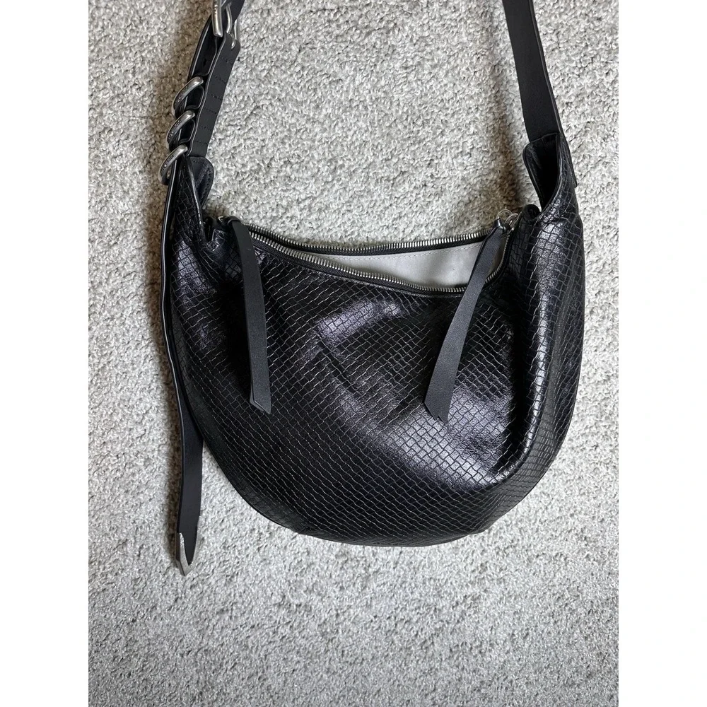 rag & bone Spire Mini Snake Embossed Leather Hobo Shoulder Bag Black NWOT